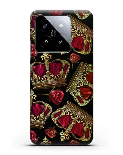 Чехол Золотые короны и красные розы силиконовый для Xiaomi 14