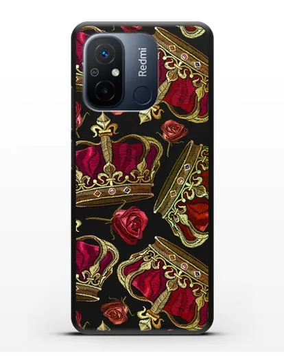 Чехол Золотые короны и красные розы силиконовый для Xiaomi Redmi 12C