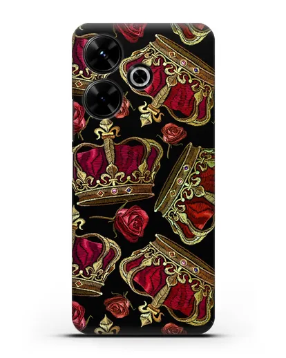 Чехол Золотые короны и красные розы силиконовый для Xiaomi Redmi 13