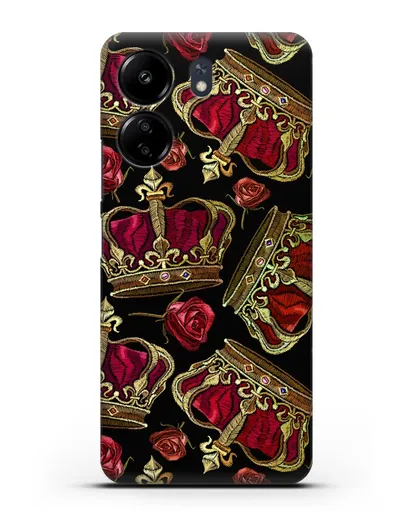 Чехол Золотые короны и красные розы силиконовый для Xiaomi Redmi 13C