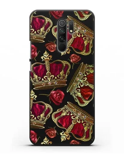 Чехол Золотые короны и красные розы силиконовый для Xiaomi Redmi 9