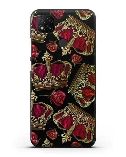 Чехол Золотые короны и красные розы силиконовый для Xiaomi Redmi 9C