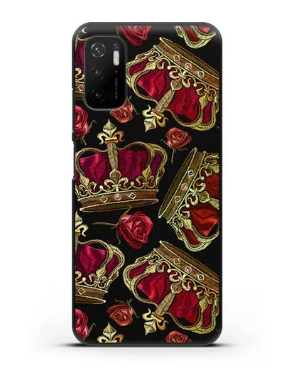 Чехол Золотые короны и красные розы силиконовый для Xiaomi Redmi Note 10 5G