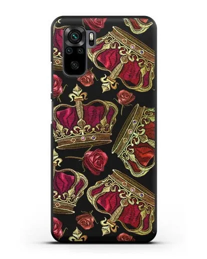 Чехол Золотые короны и красные розы силиконовый для Xiaomi Redmi Note 10