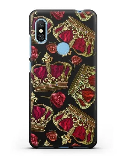 Чехол Золотые короны и красные розы силиконовый для Xiaomi Redmi Note 6 Pro