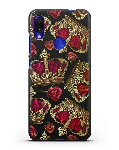 Чехол Золотые короны и красные розы силиконовый для Xiaomi Redmi Note 7
