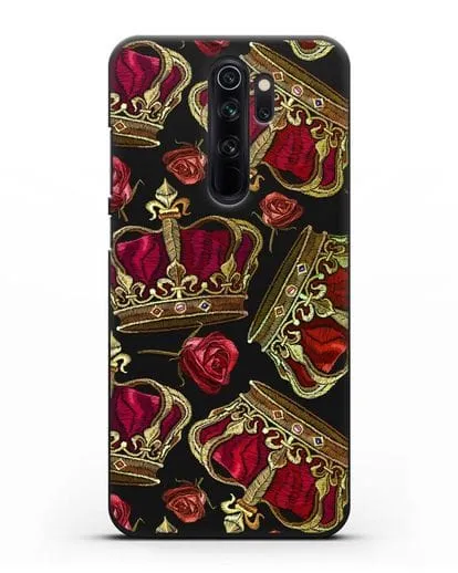 Чехол Золотые короны и красные розы силиконовый для Xiaomi Redmi Note 8 Pro