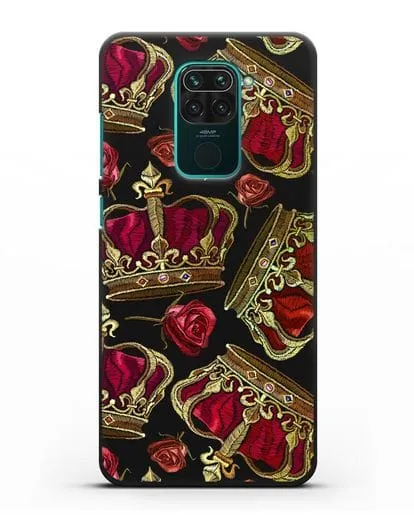 Чехол Золотые короны и красные розы силиконовый для Xiaomi Redmi Note 9