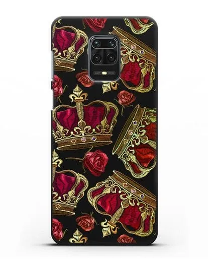 Чехол Золотые короны и красные розы силиконовый для Xiaomi Redmi Note 9 Pro