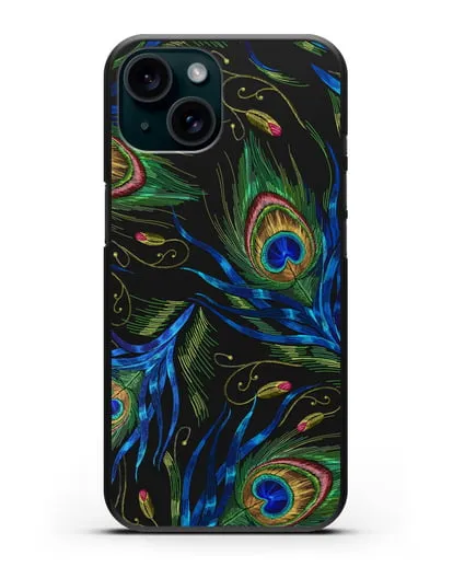 Чехол Перья павлина силиконовый для iPhone 15