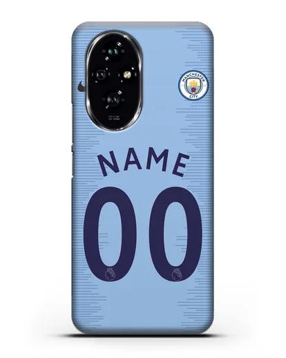 Именной чехол ФК Манчестер Сити с фамилией и номером (сезон 2018-2019) голубая форма силиконовый для Honor 200