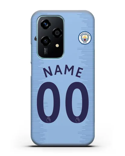 Именной чехол ФК Манчестер Сити с фамилией и номером (сезон 2018-2019) голубая форма силиконовый для Honor 200 Lite