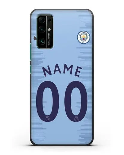 Именной чехол ФК Манчестер Сити с фамилией и номером (сезон 2018-2019) голубая форма силиконовый для Honor 30
