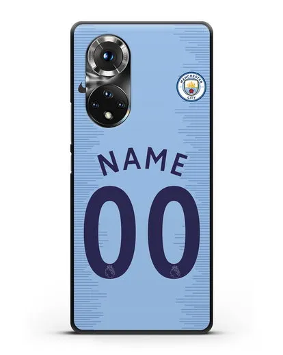 Именной чехол ФК Манчестер Сити с фамилией и номером (сезон 2018-2019) голубая форма силиконовый для Honor 50 Pro