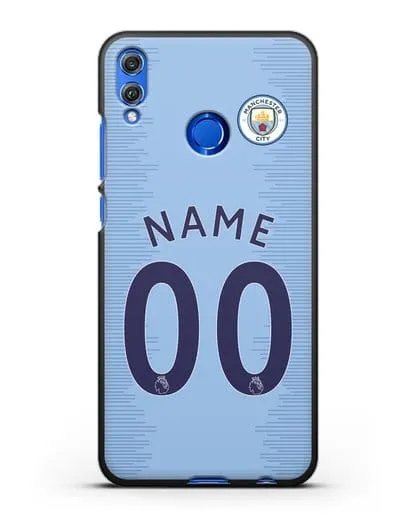 Именной чехол ФК Манчестер Сити с фамилией и номером (сезон 2018-2019) голубая форма силиконовый для Honor 8X