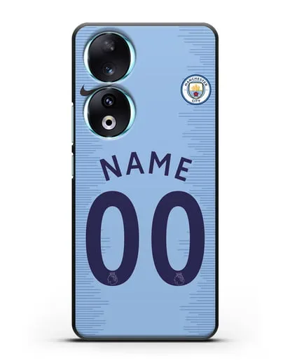 Именной чехол ФК Манчестер Сити с фамилией и номером (сезон 2018-2019) голубая форма силиконовый для Honor 90
