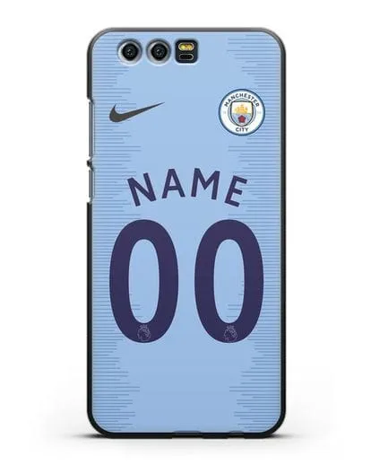 Именной чехол ФК Манчестер Сити с фамилией и номером (сезон 2018-2019) голубая форма силиконовый для Honor 9