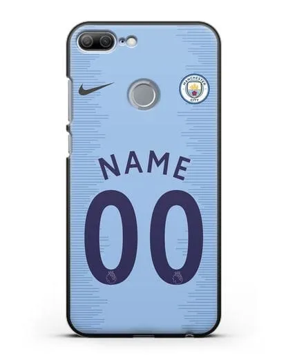 Именной чехол ФК Манчестер Сити с фамилией и номером (сезон 2018-2019) голубая форма силиконовый для Honor 9 Lite