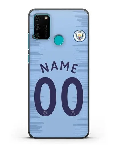 Именной чехол ФК Манчестер Сити с фамилией и номером (сезон 2018-2019) голубая форма силиконовый для Honor 9A