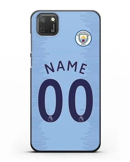 Именной чехол ФК Манчестер Сити с фамилией и номером (сезон 2018-2019) голубая форма силиконовый для Honor 9S