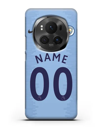 Именной чехол ФК Манчестер Сити с фамилией и номером (сезон 2018-2019) голубая форма силиконовый для Honor Magic 6 Pro
