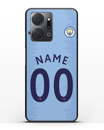 Именной чехол ФК Манчестер Сити с фамилией и номером (сезон 2018-2019) голубая форма силиконовый для Honor X7a