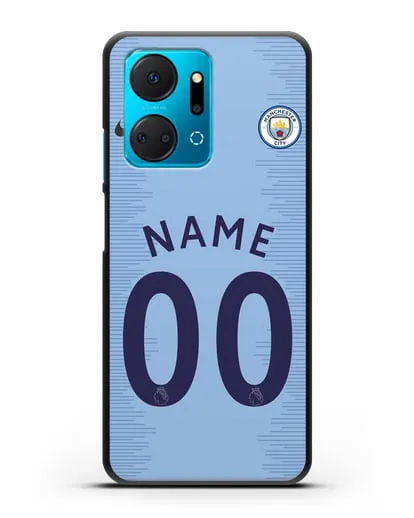 Именной чехол ФК Манчестер Сити с фамилией и номером (сезон 2018-2019) голубая форма силиконовый для Honor X7a Plus