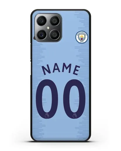 Именной чехол ФК Манчестер Сити с фамилией и номером (сезон 2018-2019) голубая форма силиконовый для Honor X8