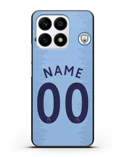 Именной чехол ФК Манчестер Сити с фамилией и номером (сезон 2018-2019) голубая форма силиконовый для Honor X8a