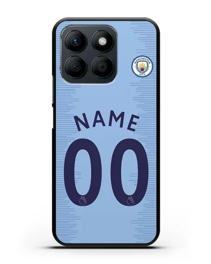 Именной чехол ФК Манчестер Сити с фамилией и номером (сезон 2018-2019) голубая форма силиконовый для Honor X8b