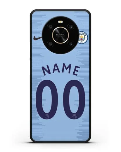 Именной чехол ФК Манчестер Сити с фамилией и номером (сезон 2018-2019) голубая форма силиконовый для Honor X9
