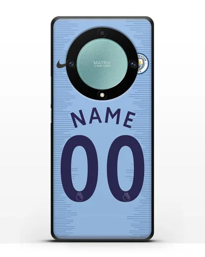 Именной чехол ФК Манчестер Сити с фамилией и номером (сезон 2018-2019) голубая форма силиконовый для Honor X9a