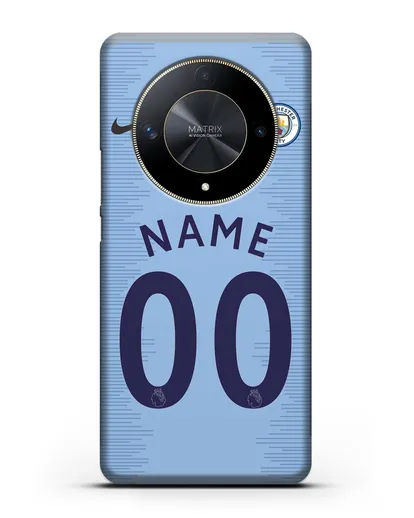 Именной чехол ФК Манчестер Сити с фамилией и номером (сезон 2018-2019) голубая форма силиконовый для Honor X9b