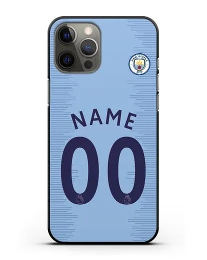 Именной чехол ФК Манчестер Сити с фамилией и номером (сезон 2018-2019) голубая форма силиконовый для iPhone 12 Pro Max