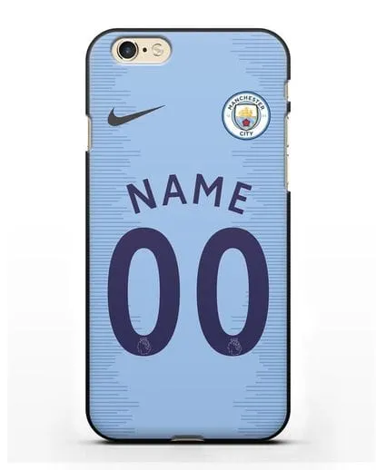 Именной чехол ФК Манчестер Сити с фамилией и номером (сезон 2018-2019) голубая форма силиконовый для iPhone 6