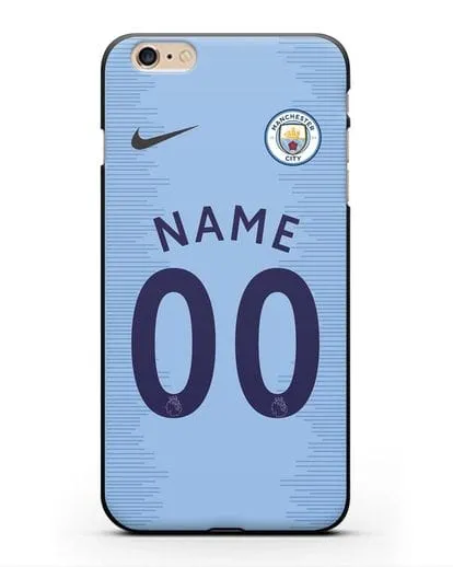 Именной чехол ФК Манчестер Сити с фамилией и номером (сезон 2018-2019) голубая форма силиконовый для iPhone 6s Plus