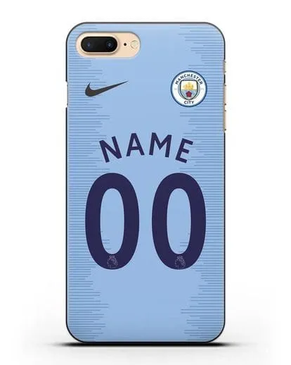Именной чехол ФК Манчестер Сити с фамилией и номером (сезон 2018-2019) голубая форма силиконовый для iPhone 8 Plus