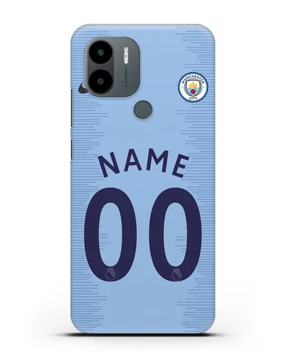 Именной чехол ФК Манчестер Сити с фамилией и номером (сезон 2018-2019) голубая форма силиконовый для Xiaomi Poco C51