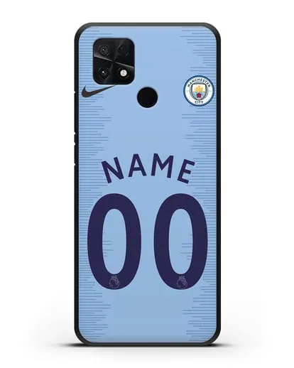 Именной чехол ФК Манчестер Сити с фамилией и номером (сезон 2018-2019) голубая форма силиконовый для Xiaomi Poco C40