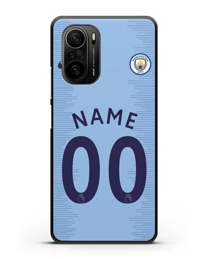 Именной чехол ФК Манчестер Сити с фамилией и номером (сезон 2018-2019) голубая форма силиконовый для Xiaomi Poco F3 Pro