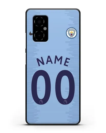 Именной чехол ФК Манчестер Сити с фамилией и номером (сезон 2018-2019) голубая форма силиконовый для Xiaomi Poco M4 5G
