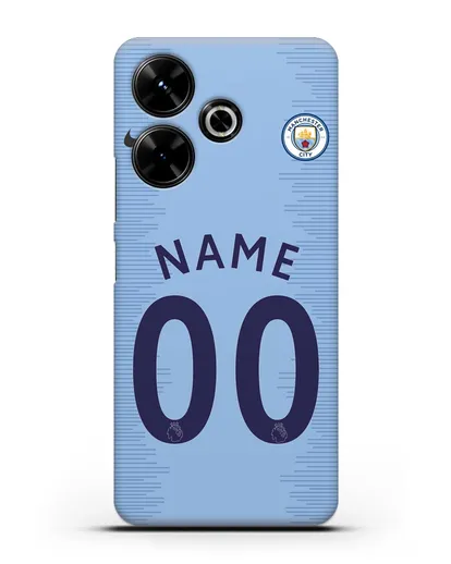 Именной чехол ФК Манчестер Сити с фамилией и номером (сезон 2018-2019) голубая форма силиконовый для Xiaomi Poco M6