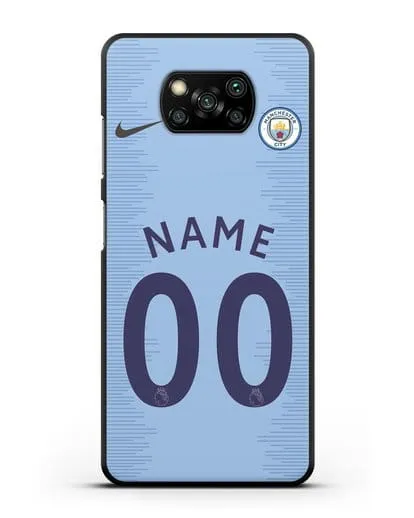 Именной чехол ФК Манчестер Сити с фамилией и номером (сезон 2018-2019) голубая форма силиконовый для Xiaomi Poco X3
