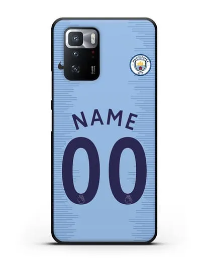 Именной чехол ФК Манчестер Сити с фамилией и номером (сезон 2018-2019) голубая форма силиконовый для Xiaomi Poco X3 GT
