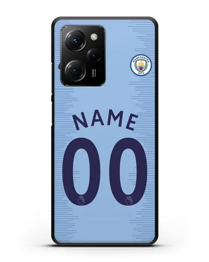 Именной чехол ФК Манчестер Сити с фамилией и номером (сезон 2018-2019) голубая форма силиконовый для Xiaomi Poco X5 Pro
