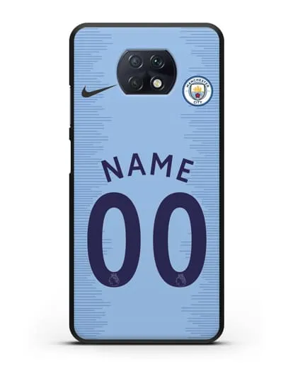 Именной чехол ФК Манчестер Сити с фамилией и номером (сезон 2018-2019) голубая форма силиконовый для Xiaomi Redmi Note 9T