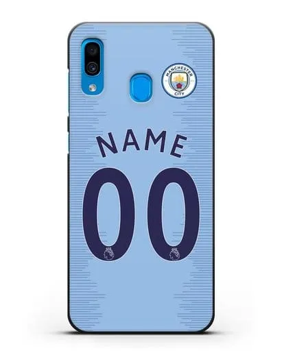 Именной чехол ФК Манчестер Сити с фамилией и номером (сезон 2018-2019) голубая форма силиконовый для Samsung Galaxy A30 [SM-A305FN]