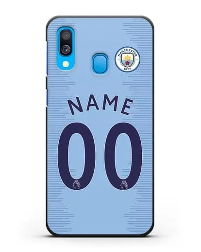 Именной чехол ФК Манчестер Сити с фамилией и номером (сезон 2018-2019) голубая форма силиконовый для Samsung Galaxy A40 [SM-A405F]