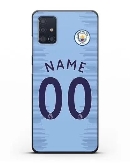Именной чехол ФК Манчестер Сити с фамилией и номером (сезон 2018-2019) голубая форма силиконовый для Samsung Galaxy A51 [SM-A515F]