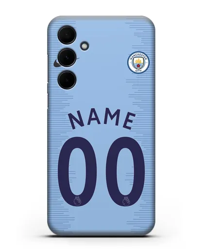 Именной чехол ФК Манчестер Сити с фамилией и номером (сезон 2018-2019) голубая форма силиконовый для Samsung Galaxy A55 [SM-A556]